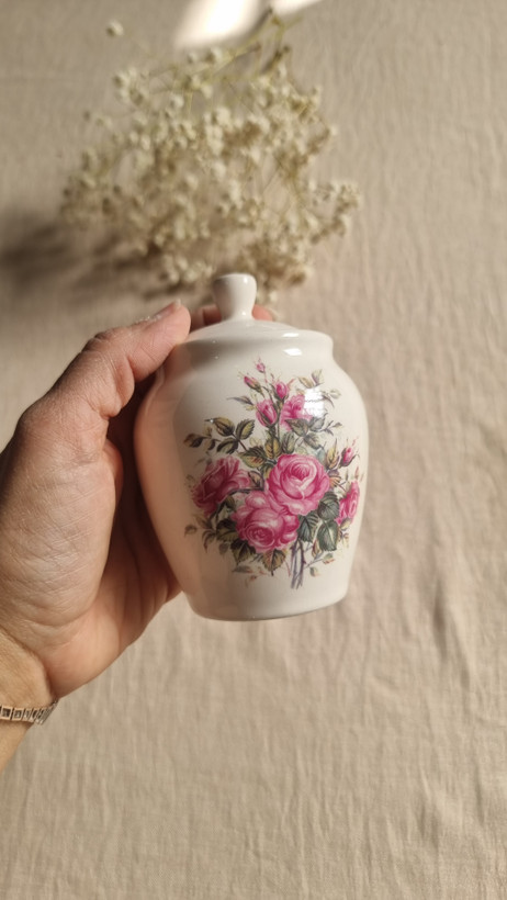 بانکه خمره ای سرامیکی گل سرخی دست ساز