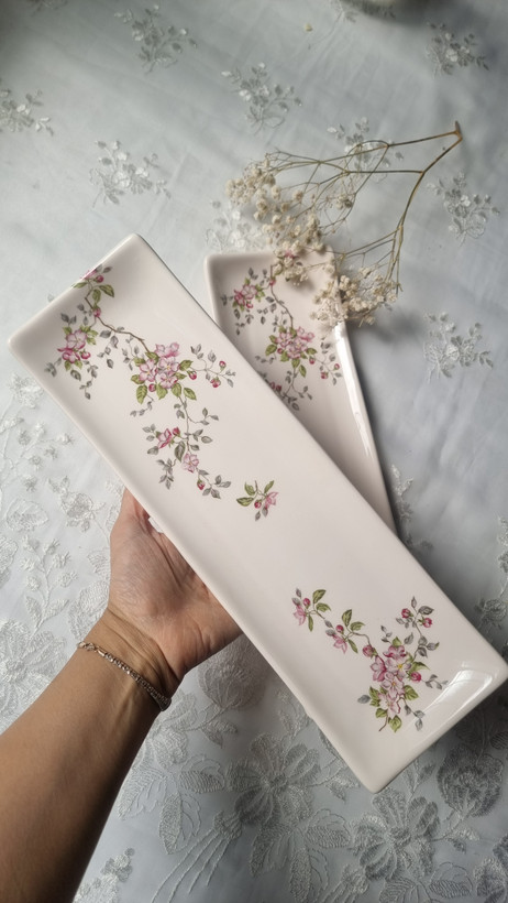 رولت خوری سرامیکی شکوفه صورتی دست ساز