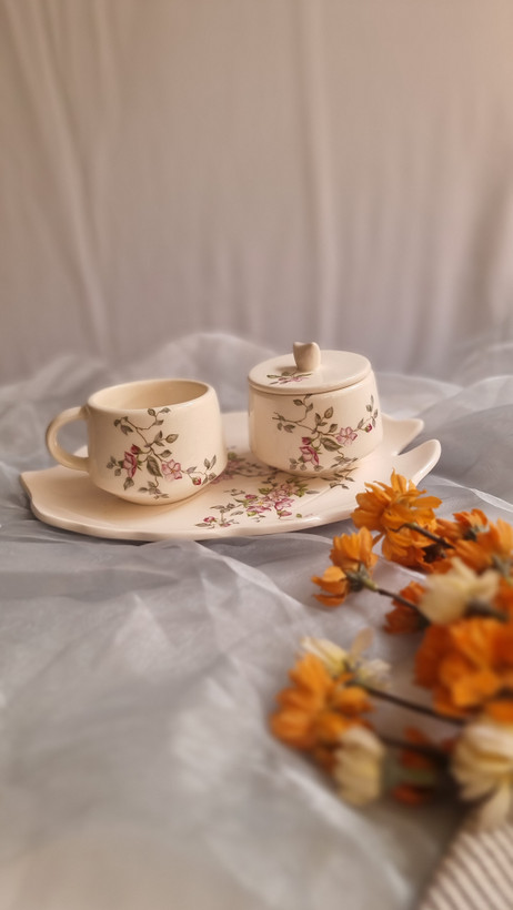 ست چای خوری سرامیکی یک نفره شکوفه صورتی