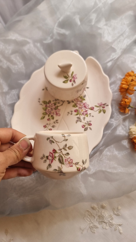 ست چای خوری سرامیکی یک نفره شکوفه صورتی