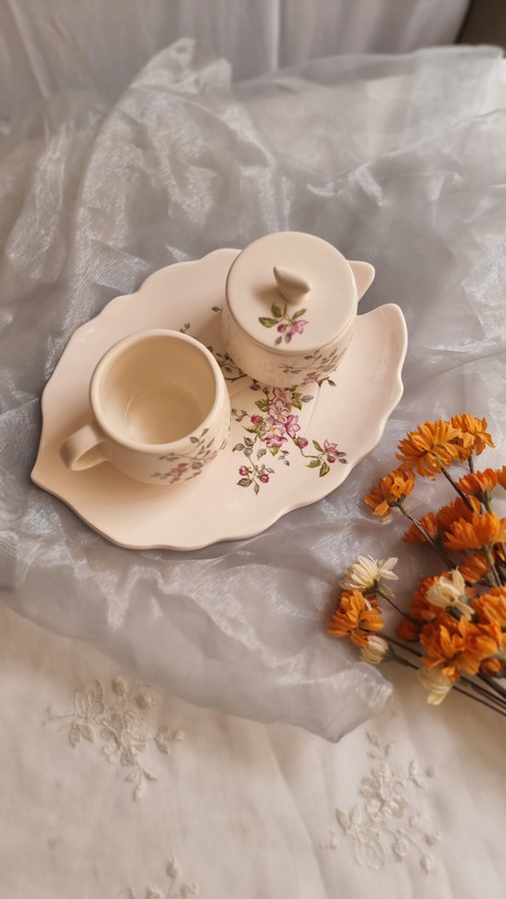 ست چای خوری سرامیکی یک نفره شکوفه صورتی