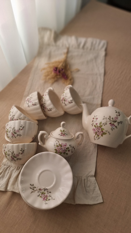 سرویس چای خوری سرامیکی شکوفه صورتی دست ساز