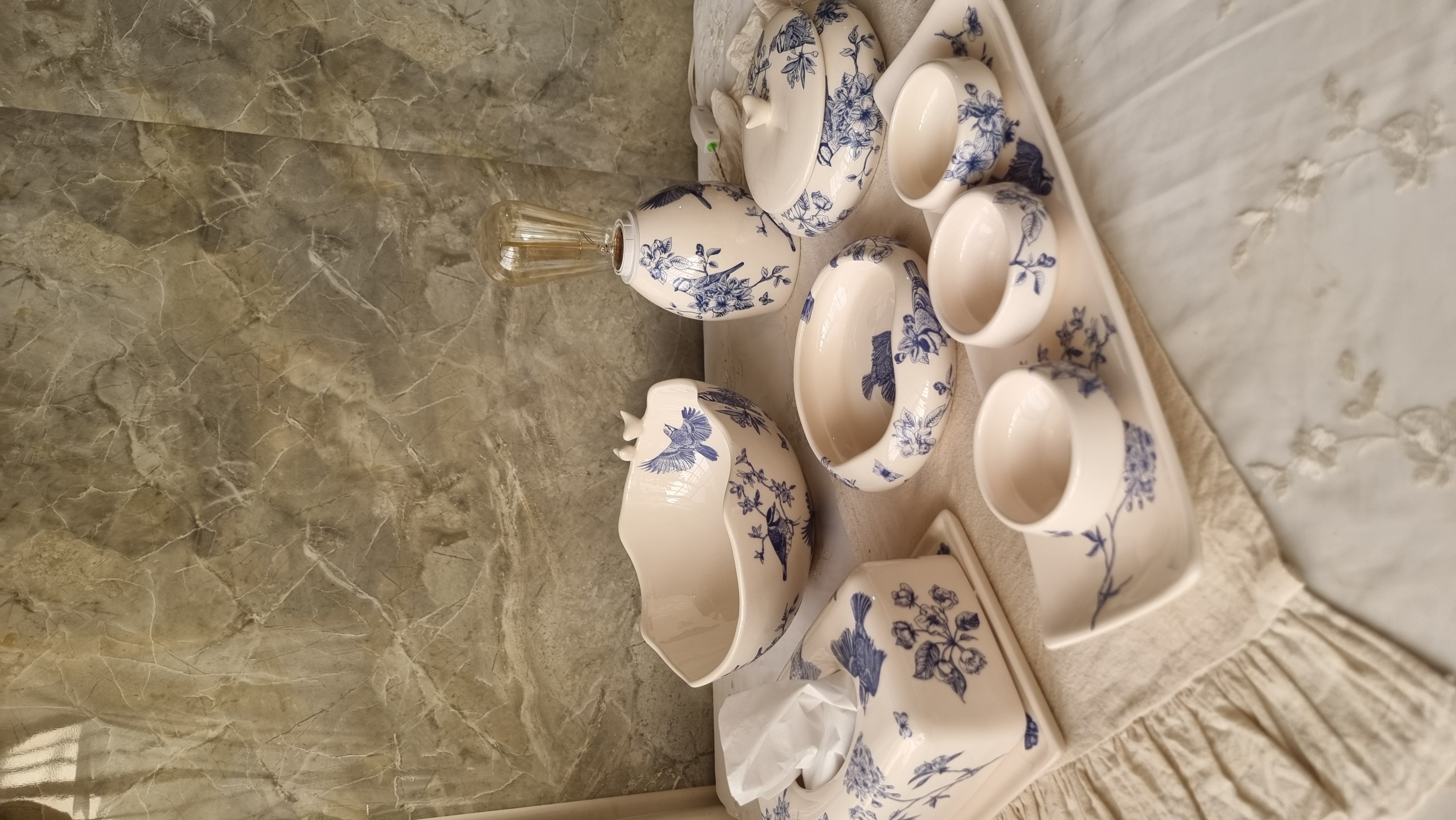 سرویس پذیرایی سرامیکی قلم  آبی   دست ساز