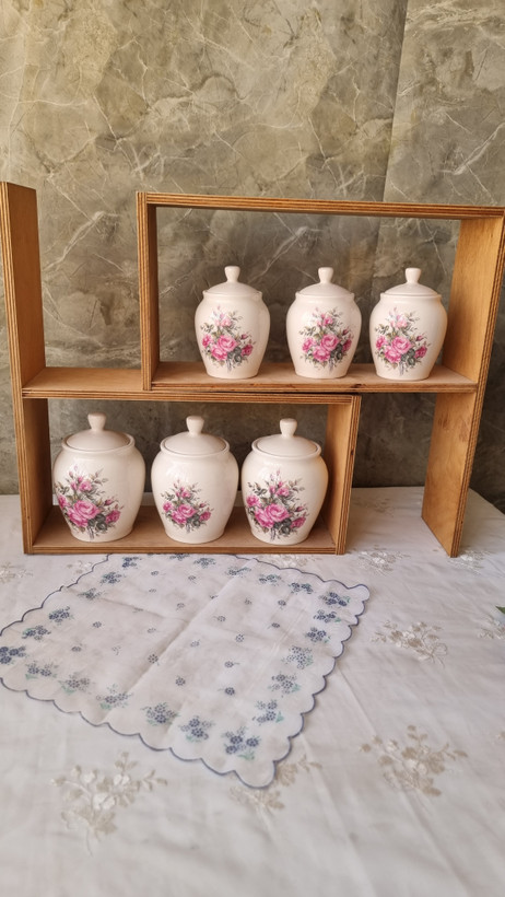 بانکه خمره ای سرامیکی گل سرخی دست ساز